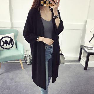 Plain 3/4 Sleeve Long Light Cardigan