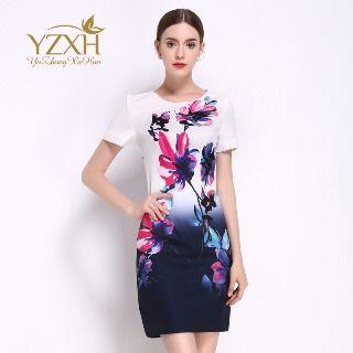 Short-sleeve Sheath Floral Dress