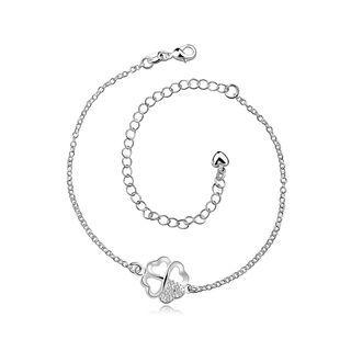 Fashion Simple Four-leafed Clover Anklet With Austrian Element Crystal Silver - One Size