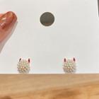 Faux Pearl Cow Stud Earring 1 Pair - Red & Gold & White - One Size