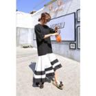 3/4-sleeve Contrast-hem Dress