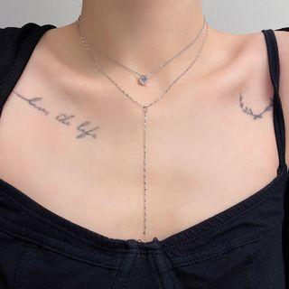 Set Of 2: Rhinestone Necklace Set Of 2 - Silver - One Size