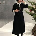 Contrast Trim Midi A-line Shirtdress Black - One Size
