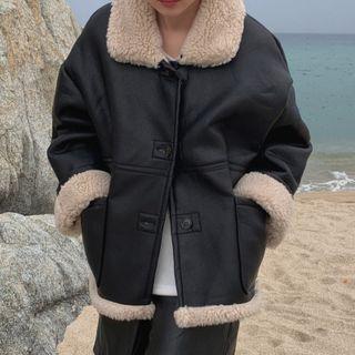 Reversible Faux Leather Fleece Button Jacket