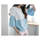 3/4-sleeve Color-block Linen Top