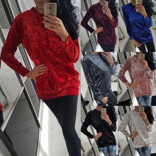 Plain Long Sleeve Velvet Top