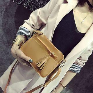 Set: Faux Leather Crossbody Bag + Tasseled Coin Purse