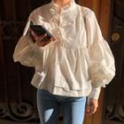 Puff-sleeve Lace-up Blouse White - One Size