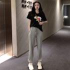Set: Cartoon Short-sleeve T-shirt + Gather-cuff Straight-cut Pants