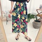 Band-waist Floral Print Pants With Cord