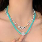 Faux Pearl Bead Layered Necklace Pearl Necklace - Green - One Size