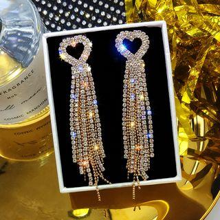 Rhinestone Heart Fringed Earring 1 Pair - Love Heart - One Size
