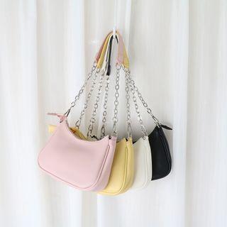 Plain Faux Leather Chain Shoulder Bag