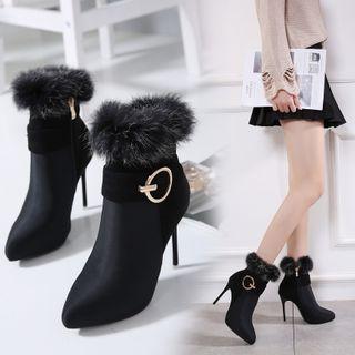 Furry Trim High-heel Short Boots