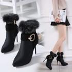 Furry Trim High-heel Short Boots