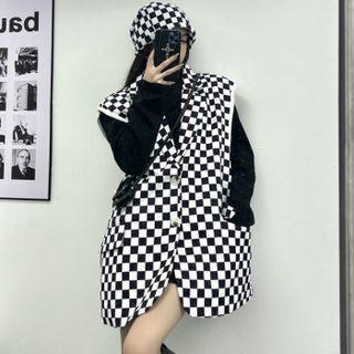 Single-breasted Checkered Vest