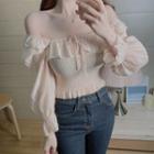 Ruffled Square-neck Bell-sleeve Blouse