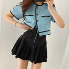 Short-sleeve Contrast Trim Cropped Coat