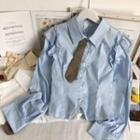 Details Ruffle-trim Slim-fit Shirt With Tie