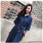 Elbow-sleeve Shirt Denim Jumpsuit