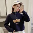 Half-zip Lettering Cropped Pullover