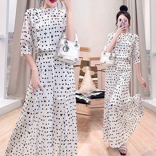 Set: Elbow-sleeve Dotted Top + Pants
