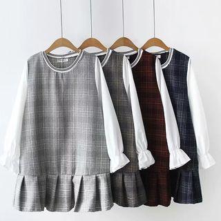 Long-sleeve Plaid Mini Pleated Dress