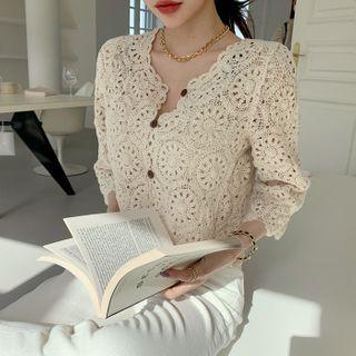 3/4-sleeve Cropped Crochet Cardigan