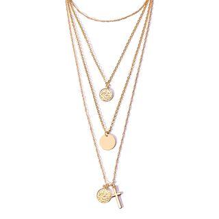 Disc & Cross Layered Necklace 1972 - Gold - One Size