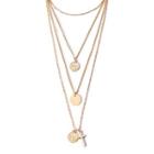 Disc & Cross Layered Necklace 1972 - Gold - One Size