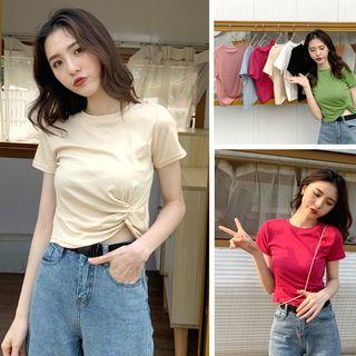 Knot Short-sleeve Slim-fit Cropped T-shirt