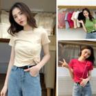 Knot Short-sleeve Slim-fit Cropped T-shirt