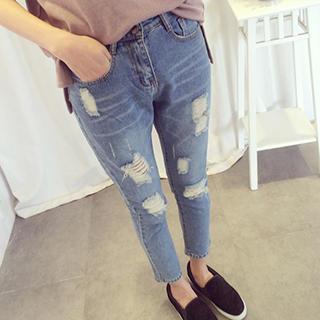Distressed Ankle-length Skinny Jeans
