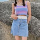 Tie-dyed Knit Camisole Top Pink & Purple & Blue - One Size