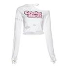 Cut-out Lettering Print Long-sleeve Crop Top
