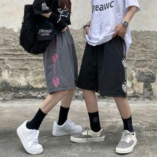 Couple Matching Heart Print Straight Leg Shorts