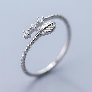 925 Sterling Silver Rhinestone Leaf Open Ring As Shown In Figure - One Size