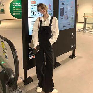 Shirt / Wide Leg Denim Dungaree / Set