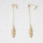 Alloy Feather Dangle Earring Gold - One Size