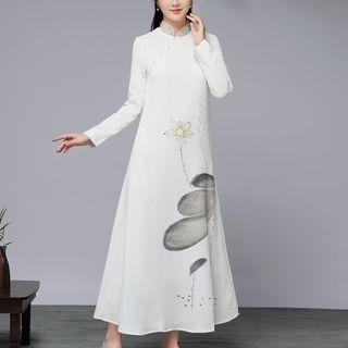 Traditional Chinese Long-sleeve A-line Midi Dress