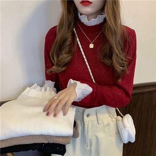 Ruffled Cuff Glitter Long-sleeve Top
