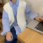 Long Sleeve Oversized Shirt / V-neck Knit Vest