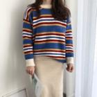 Color-block Striped Round-neck Loose-fit Sweater