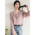 Ruffled V-neck Floral Chiffon Top