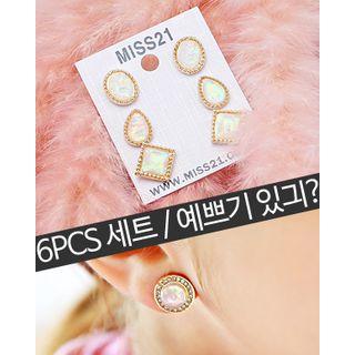 Faux-gem Stud Earrings (6 Pcs / 4 Type)