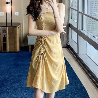 Spaghetti Strap Polka Dot Drawstring A-line Dress