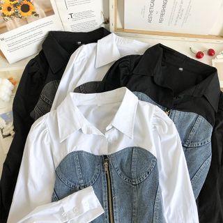 Patchwork Mock Two-piece Crop Blouse