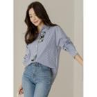 Cat-embroidered Stripe Shirt