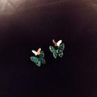 Rhinestone Butterfly Earring 1 Pair - Gold & Green - One Size