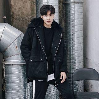 Faux-suede Hooded Padded Coat